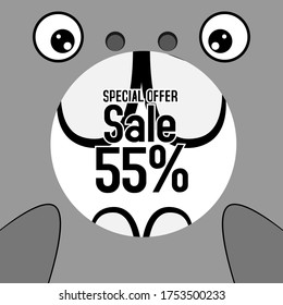 sale 55%, beautiful greeting card background or banner with cute seals theme. vector illustration