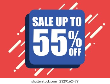 SALE UP TO 55 fifty-five PERCENT DISCOUNT red, blue, white square