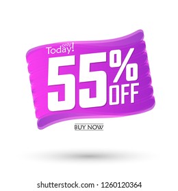 Sale 55% off, bubble banner design template, discount tag, app icons, today only, vector illustration 