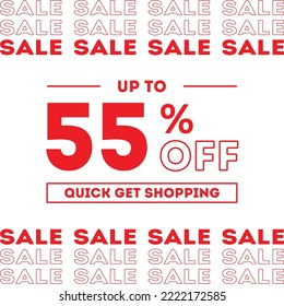 Sale up to 55% off Shopping day Poster or banner with gift box. Sales banner template design for social media and website. Quick get a Discount.