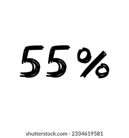 Sale 55 percent off orange discount logo special offer lettering. Vector design illustration in cartoon actual modern style isolated on white background. For discount, menu, seasonal sale, card.