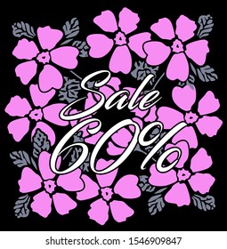 sale 60%, beautiful greeting card background or banner with pink flower theme. design illustration