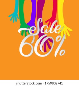 sale 60%, beautiful template banner with youth theme. vector design illustration, graphics elements for t-shirts, the sign, badge or greeting card and background photo booth