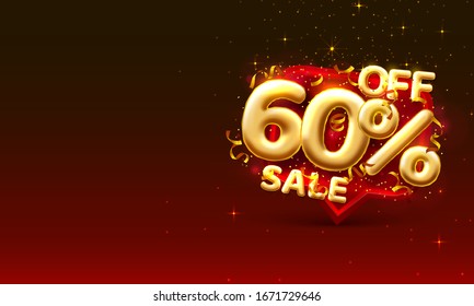 Sale 60 off ballon number on the red background. Vector illustration