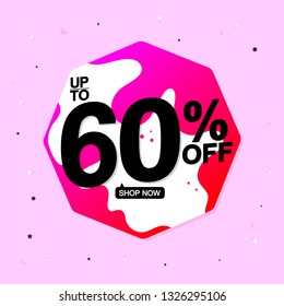 Sale up to 60% off, banner design template, discount tag, app icon, vector illustration