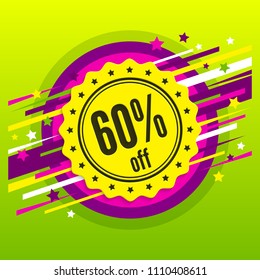 Sale 60 % off. Discount badge, stamp, sticker, tag, label. Sale poster. Sixty percent offer. Product promotion. Vector.