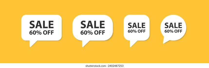 Sale 60% off in the speech bubble. Discount in the shop. Special proposition. Good percentage sticker. Marketing promotion. Product label.