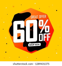 Sale 60% off tag, banner design template, discount tag, great offer, vector illustration
