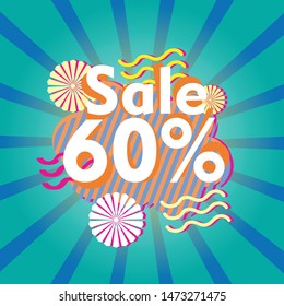 sale 60 percent, beautiful greeting card background or banner with candy blue theme. design illustration