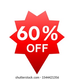Sale - 60 percent off - red gradient tag isolated - vector illustration