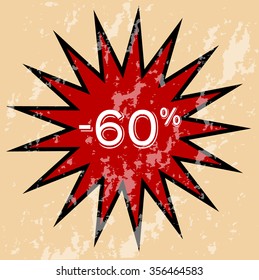 sale -60% red star.vector illustration EPS10(the grunge effects are easy to clean)