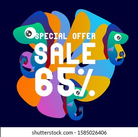 sale 65%, beautiful greeting card background or template banner with colorful ocean theme. design vector illustration