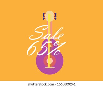 sale 65%, beautiful greeting card background or template banner with music tools theme. vector design illustration