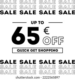 Sale up to 65 Euro off Shopping day Poster or banner with gift box. Sales banner template design for social media and website. Special Offer Sale campaign or promotion. Quick get a Discount.