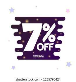 Sale 7% off tag, banner design template, discount sign, app icon, vector illustration