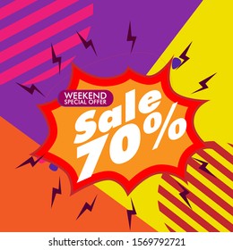sale 70%, beautiful greeting card background or template banner with comic theme. vector design illustration