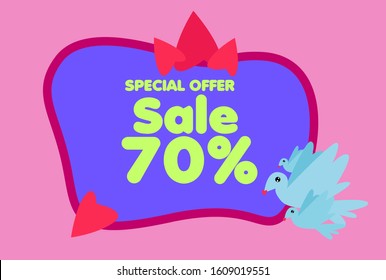 sale 70%, beautiful greeting card background or template banner with love theme. vector design illustration