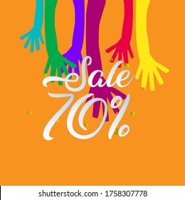 sale 70%, beautiful template banner with youth theme. vector design illustration, graphics elements for t-shirts, the sign, badge or greeting card and background photo booth