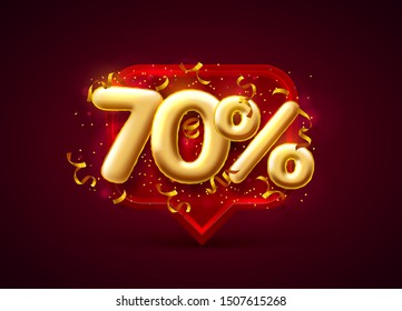 Sale 70 off ballon number on the red background. Vector illustration