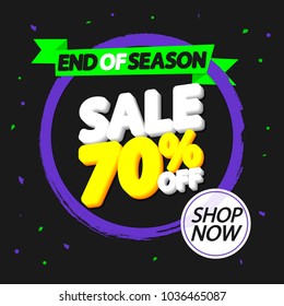 Sale 70% off, banner design template, end of season, discount tag, vector illustration 