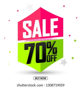 Sale 70% off, banner design template, discount tag, app icon, vector illustration