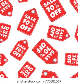 Sale 70% off hang tag seamless pattern background. Business flat vector illustration. Sale 70% off shopping sign symbol pattern.