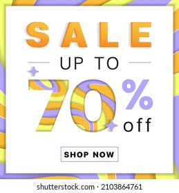 Sale up to 70% off Promotion Discount Online Shopping Abstract Orange Yellow Violet Purple Lilac Mountain Geography Contour Map 3D Layer Cutout Paper Card Advertising Web Banner Marketing