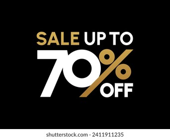 Sale up to 70% off sign. Seventy percent discount. Special offer symbol. Discount promotion. Vector design.