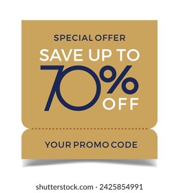 Sale up to 70% off sign. Seventy percent discount. Special offer symbol. Discount promotion. Vector design.