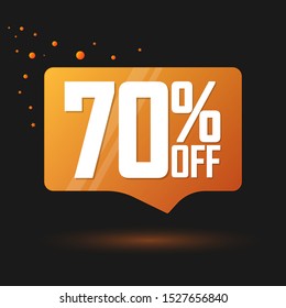 Sale 70% off, speech bubble banner, discount tag design template, special offer, app icon, vector illustration