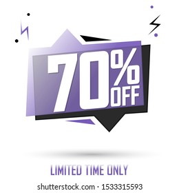 Sale 70% off, speech bubble banner, discount tag design template, app icon, vector illustration
