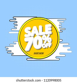 Sale 70% off tag, discount banner design template, app icon, vector illustration