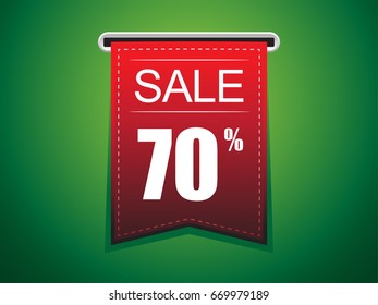 Sale 70% off Tag Red Ribbon with green Background