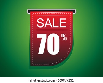 Sale 70% off Tag Red Ribbon with green Background