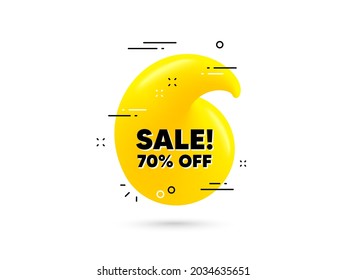 Sale 70 percent off discount. Yellow 3d quotation bubble. Promotion price offer sign. Retail badge symbol. Sale minimal talk quote. 3d quotation mark with message. Vector
