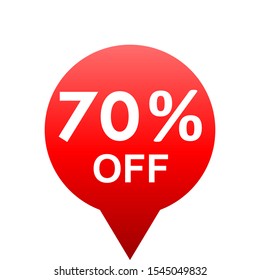 Sale - 70 percent off - red gradient tag isolated - vector illustration