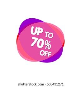 Sale Up to 70 percent off, speech bubble banner, element design template, app icon, vector illustration.