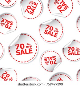 Sale 70% percent off sticker seamless pattern background icon. Business flat vector illustration. Shopping sale sign symbol pattern.