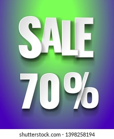 Sale 70 persent typographic inscription with drop shadow on red background. Discount offer price label, symbol for advertising campaign in retail, sale promo marketing, 70% off discount sticker