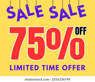 sale sale 75% off limited time offer, 75 percent Off. 3d Seventy Five percent bonus Special offer symbol on a podium stage. Sale banner best poster design. Vector illustration advertisement red black.
