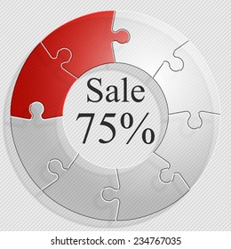 sale 75% Ten piece flat puzzle round infographic presentation. 10 step circle business diagram. Ten section compare service banner. Vector illustration template shape . 3d Abstract Background