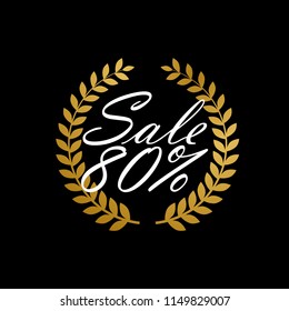 sale 80%, beautiful greeting card with golden crown illustration for glory theme, vector background, poster or banner