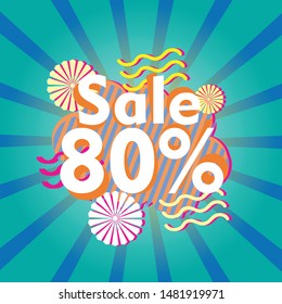 sale 80%, beautiful greeting card background or banner with candy blue theme. design illustration