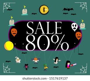 sale 80%, beautiful greeting card background or banner with halloween theme. vector design 