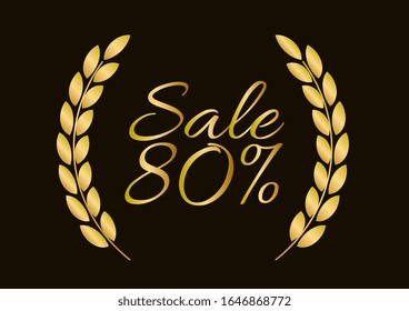 sale 80%, beautiful greeting card background or template banner with golden text theme. vector design illustration