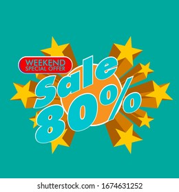 sale 80%, beautiful greeting card background or template banner with star theme. vector design illustration