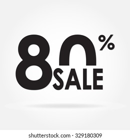 Sale 80% and discount price sign or icon. Sales design template. Shopping and low price symbol. Vector illustration.