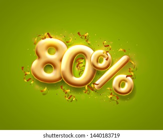 Sale 80 off ballon number on the green background. Vector illustration