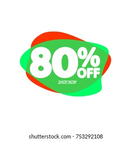 Sale 80% off, discount speech bubble banner, element design template, app icon, vector illustration