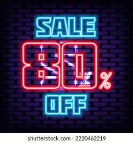 Sale 80% off Neon Sign Vector. Neon script. Announcement neon signboard. Bright colored vector. Vector Illustration